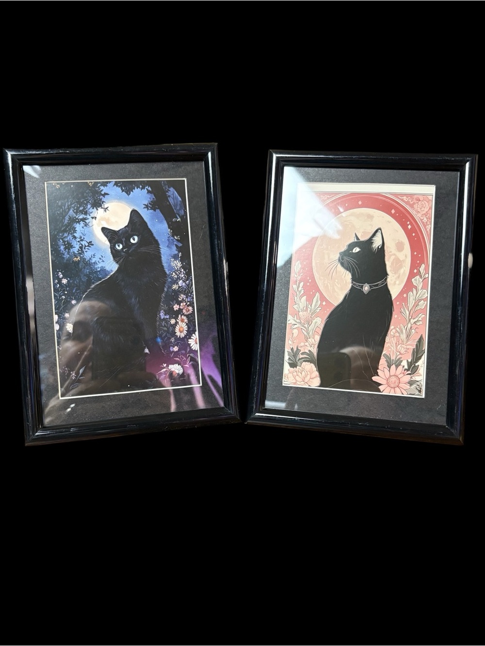 Black Cat Art Print in Black Frame - Decorative Pet Wall Art